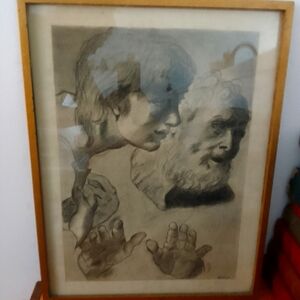 Large Antique Raphael study original sketch